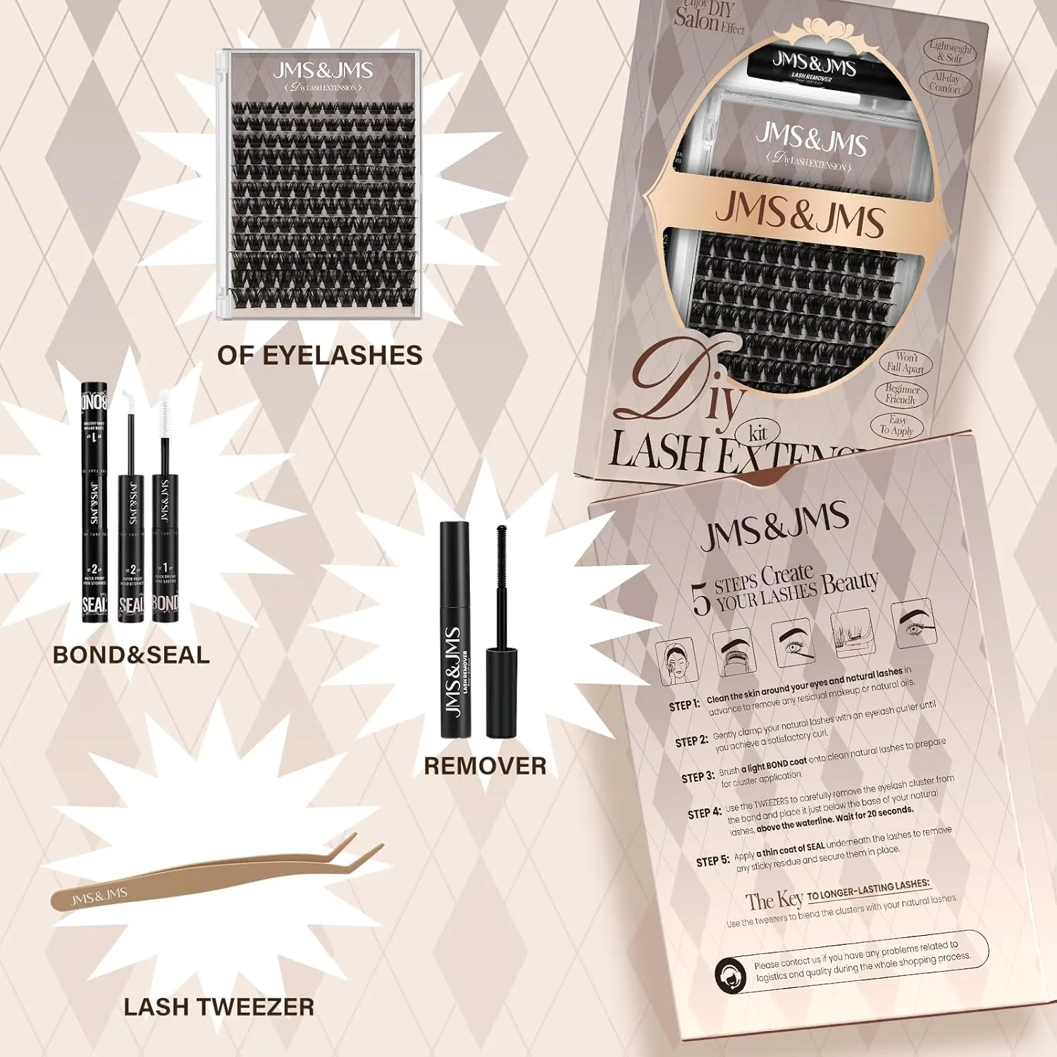 JMS&JMS Lash Clusters Kit 156 pcs Lash Extension Kit with Lash Bond and Seal Eyelash Applictor Lash Remover Eyelash Brush Lash Extension Kit for Beginner (MISS BELLA-8-18mix)