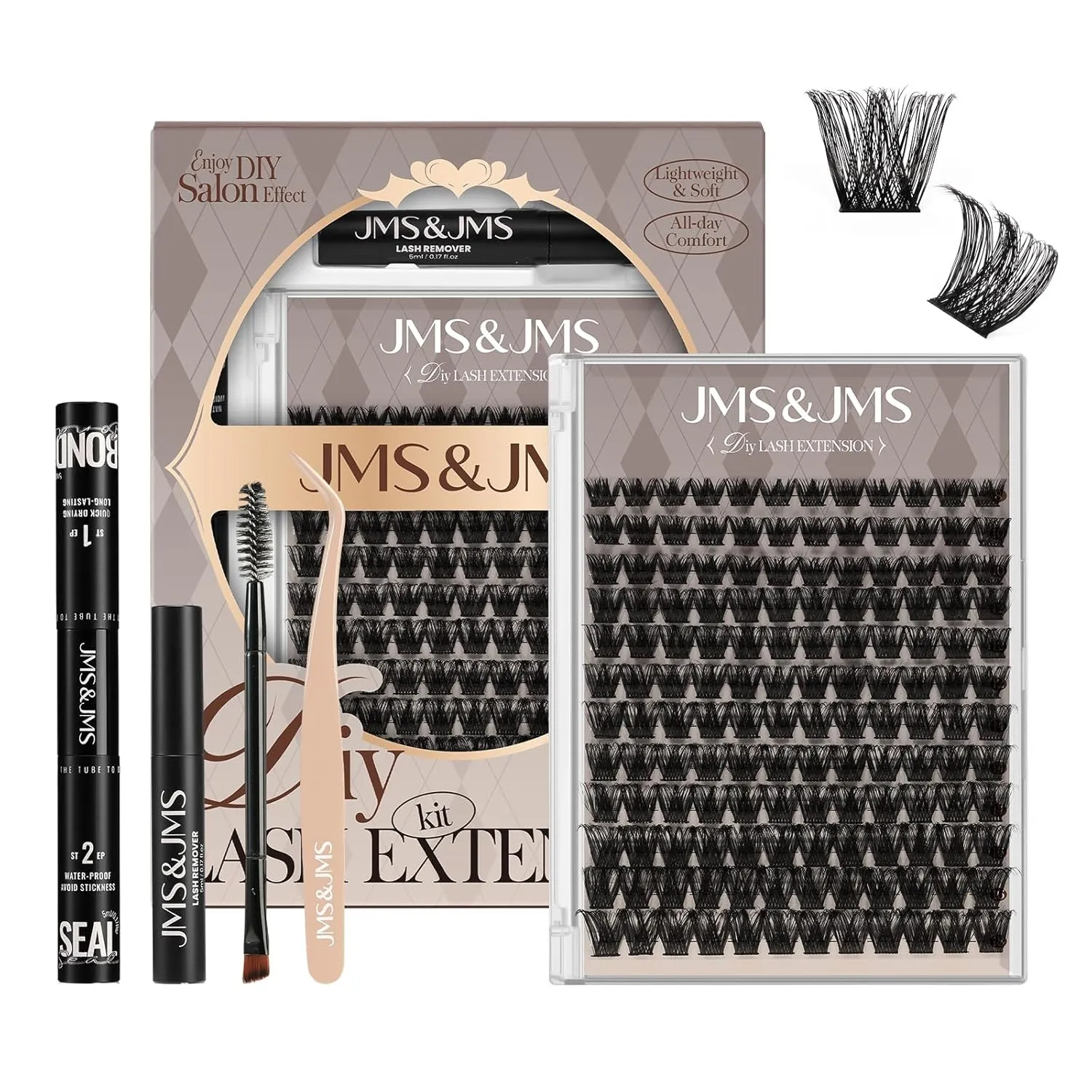 JMS&JMS Lash Clusters Kit 156 pcs Lash Extension Kit with Lash Bond and Seal Eyelash Applictor Lash Remover Eyelash Brush Lash Extension Kit for Beginner (MISS BELLA-8-18mix)