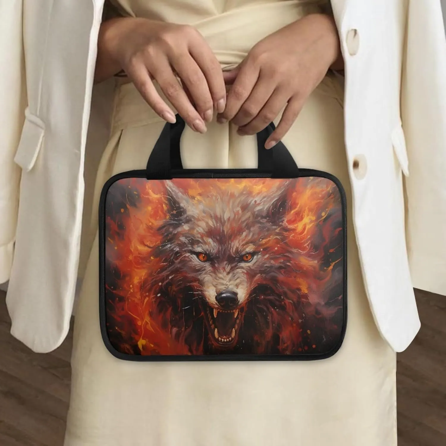 JooMeryer Men Women Novelty 3D Animal Printed Large Capacity Waterproof Bible Bag Bible Cover Case,Anger Fire Wolf