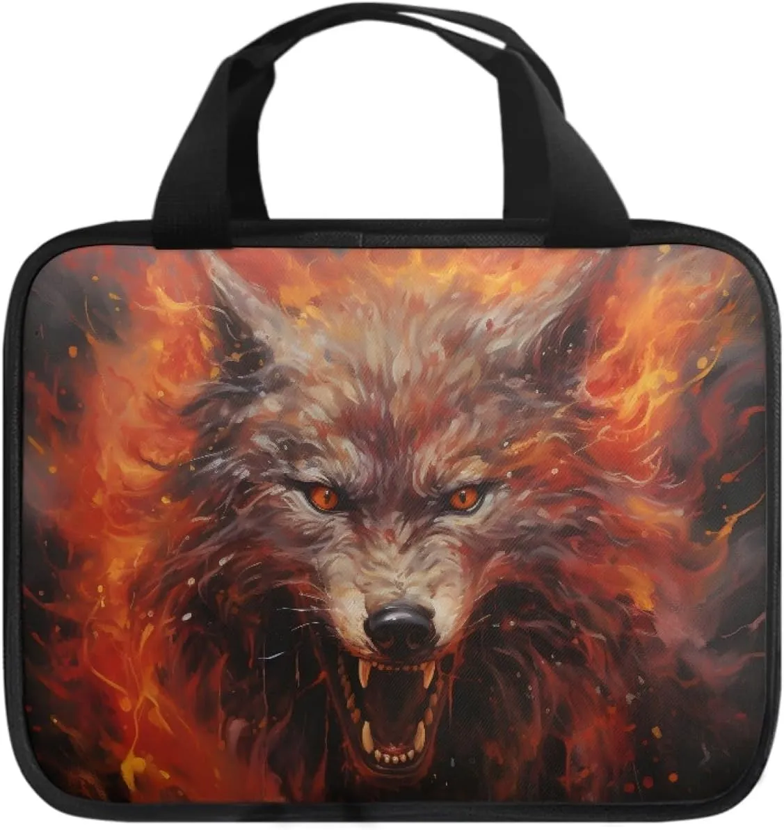 JooMeryer Men Women Novelty 3D Animal Printed Large Capacity Waterproof Bible Bag Bible Cover Case,Anger Fire Wolf