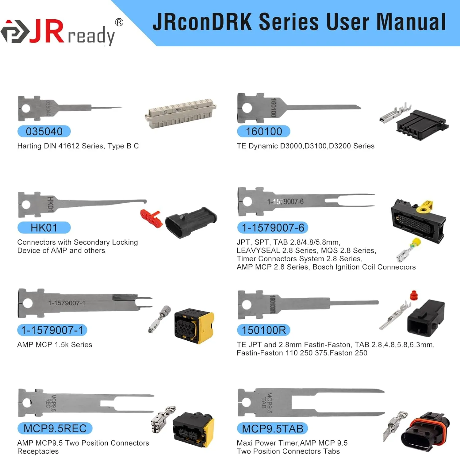 JRready JRconDRK00B16-01 Replacement Tips for Pin Removal Tool – 16 Pcs Tips for AMP TE Molex Deutsch JST Harting Connectors, Compatible with High-Power Industrial Applications