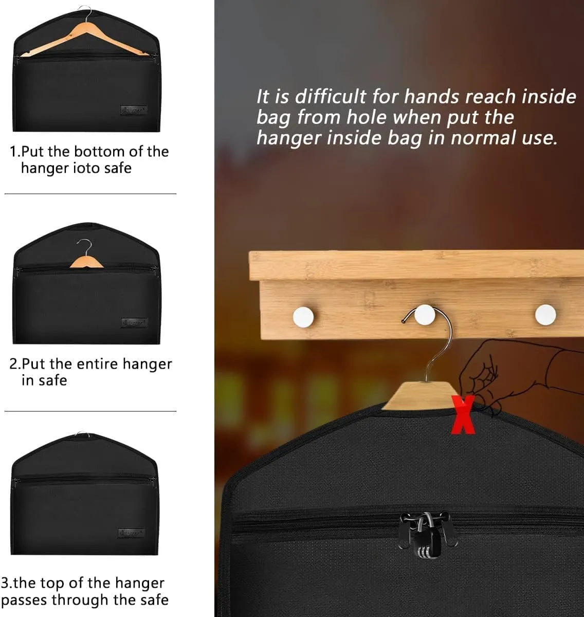 JUGREAT Fireproof Hanger Diversion Safe Bag with Lock, Hanger Safe for Valuables, Secret Safe Under Clothes with Compartment to Hide Items for Home or Travel Safe-2 Pack