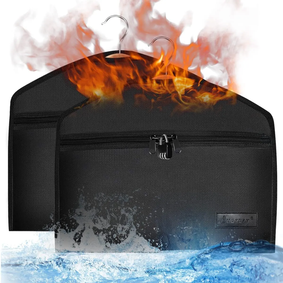 JUGREAT Fireproof Hanger Diversion Safe Bag with Lock, Hanger Safe for Valuables, Secret Safe Under Clothes with Compartment to Hide Items for Home or Travel Safe-2 Pack