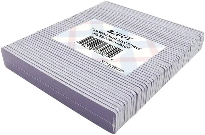 Jumbo Nail File 50 PCS Professional Double Sided 80/80 Grit Nail Files Emery Board Purple Manicure Pedicure Tool and Nail Buffering Files