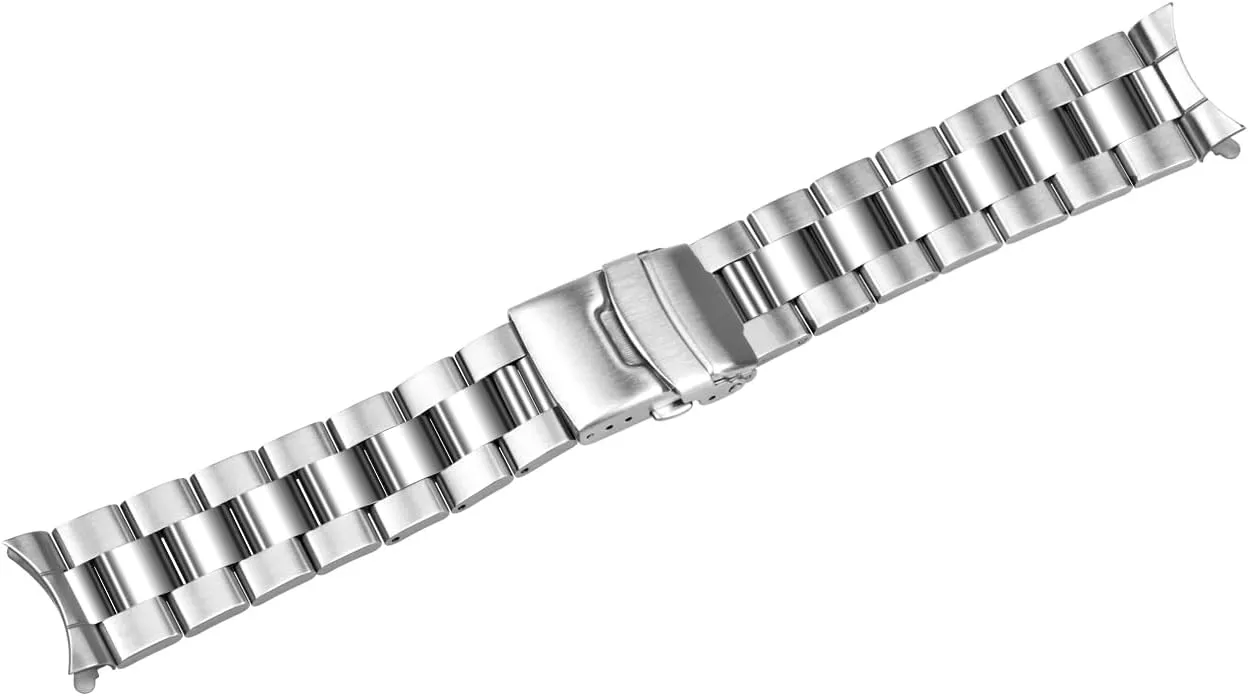 Juntan Stainless Steel Curved Solid End Tapered Watch Band, 18mm 20mm 21mm 22mm Watch Bands Metal Watch Strap Bracelet Deployment Double FlipLock Buckle Silver Black Silver Gold