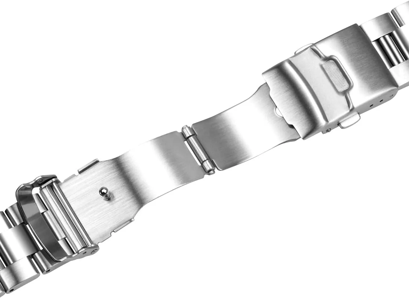 Juntan Stainless Steel Curved Solid End Tapered Watch Band, 18mm 20mm 21mm 22mm Watch Bands Metal Watch Strap Bracelet Deployment Double FlipLock Buckle Silver Black Silver Gold