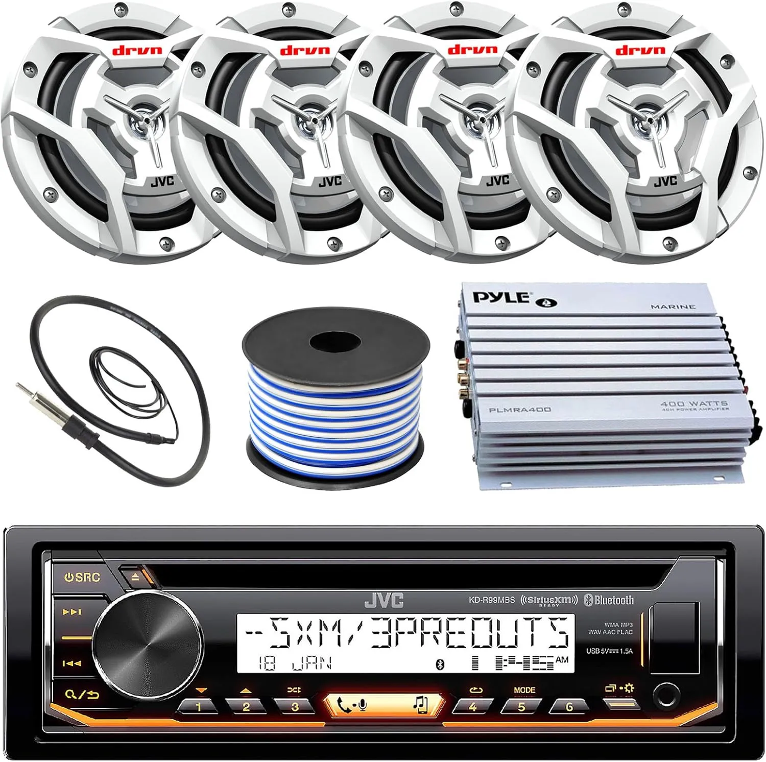 JVC Marine Boat Yacht Radio Stereo CD Player Receiver Bundle Combo 6.5" 2-Way Coaxial Speakers
