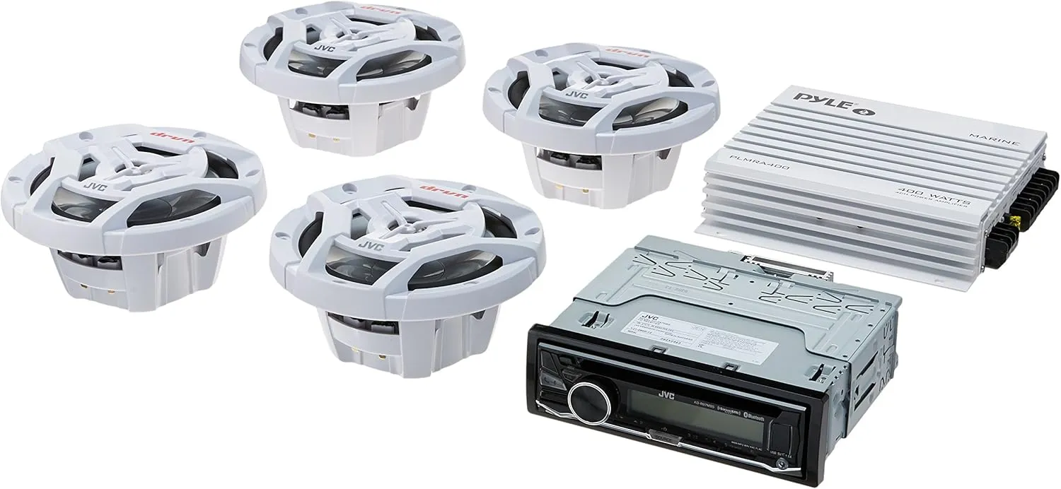 JVC Marine Boat Yacht Radio Stereo CD Player Receiver Bundle Combo 6.5" 2-Way Coaxial Speakers