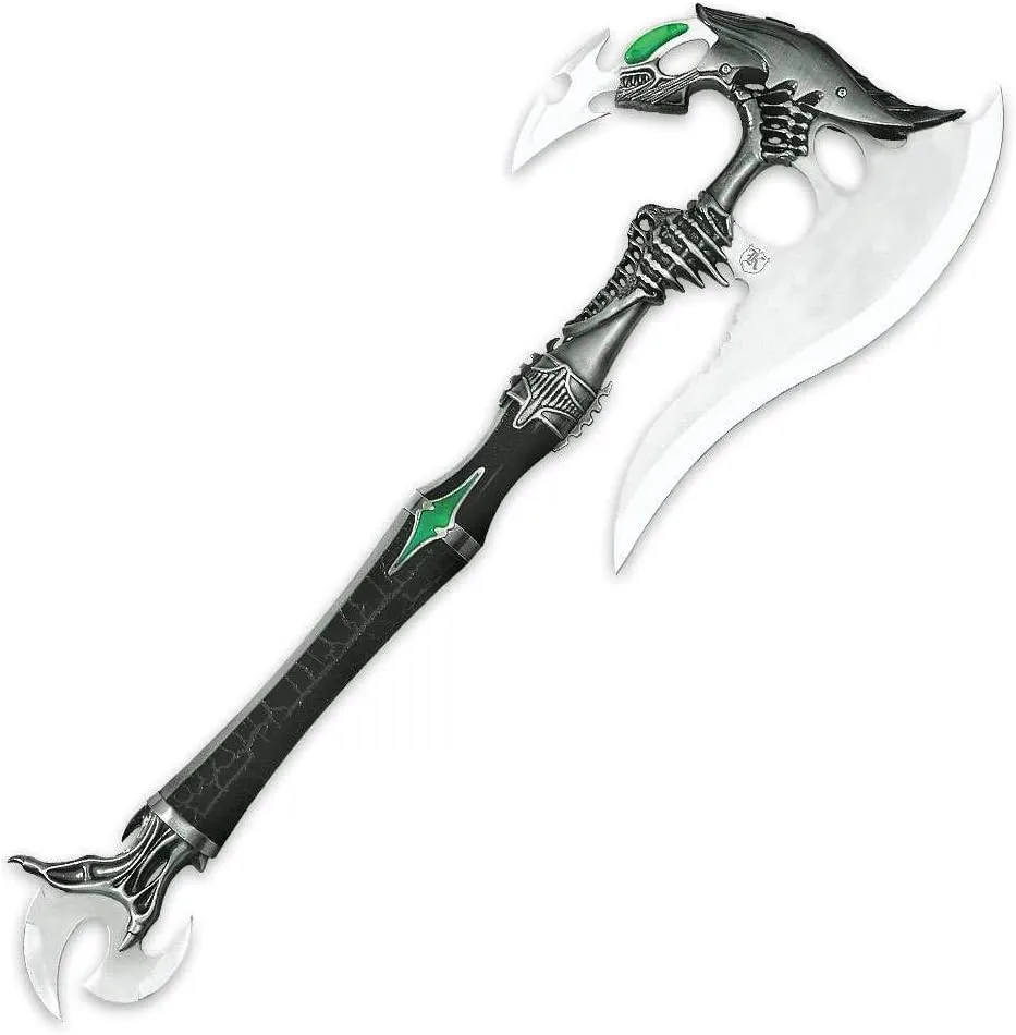 K EXCLUSIVE Alien Predator Fantasy Battle Axe - Stainless Steel Curved Blade, ABS Handle, Aluminum Accents, Includes Matching Dagger, Futuristic Design for Your Fantasy Set - Length 20 1/2"