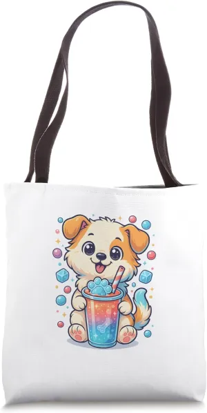 Kawaii Puppy Slush Drink Pastel Boba Style Cute Dog Art Tote Bag