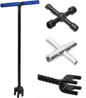 Keadic 2Pcs 16" Water Meter Key Kit Includes 4 Way Triangle Square Utilities Key and Steel T-Handle Sillcock Water Key for Faucet Spigots Cabinet Valve and Electrical Cupboard