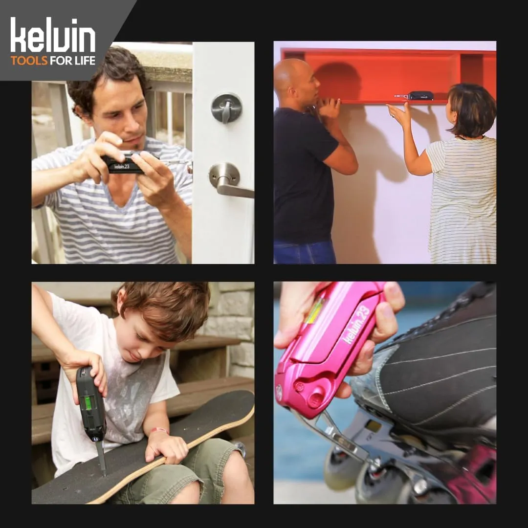 Kelvin Tools Kelvin 23 Urban Multi Tool Screwdriver Set All in One with 16 Bit Set, Tape Measure, Liquid Level, Hammer, Flashlight Multibit Pocket Screwdriver, Universal Precision Screwdriver - Pink