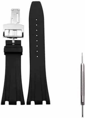 Kevisae Black Rubber Silicone Watch Band Compatible with Audemars Piguet Royal Oak Offshore 15703 15710-28mm AP Rubber Watch Band Strap