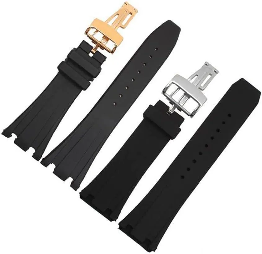 Kevisae Black Rubber Silicone Watch Band Compatible with Audemars Piguet Royal Oak Offshore 15703 15710-28mm AP Rubber Watch Band Strap