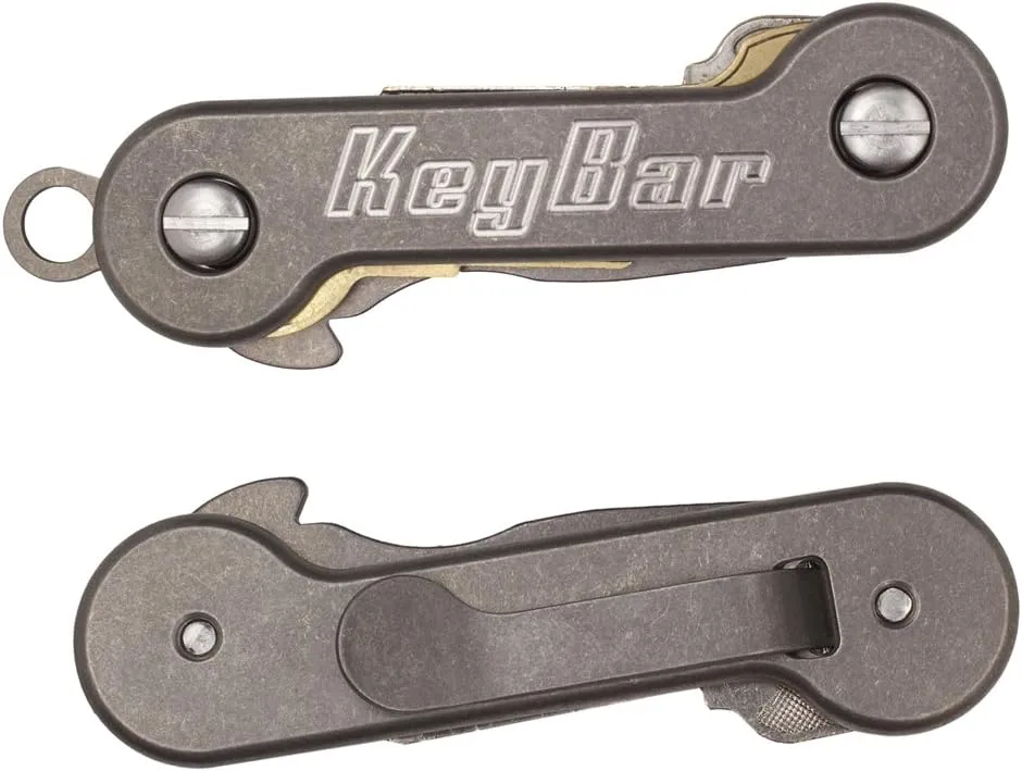 KeyBar Stonewashed Titanium USA Made Key Organizer EDC Tool | Everyday Carry Compact Key Holder Multi-Tool and Keychain Organizer with Pocket Clip (Holds up to 12 Keys)