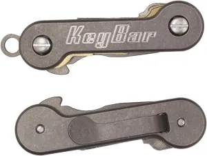 KeyBar Stonewashed Titanium USA Made Key Organizer EDC Tool | Everyday Carry Compact Key Holder Multi-Tool and Keychain Organizer with Pocket Clip (Holds up to 12 Keys)