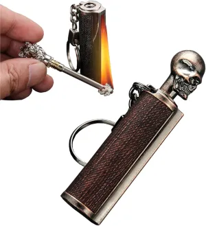 Keychain Kerosene Lighter, Vintage Embossed Match Lighter, Compact and Portable, Windproof and Waterproof, Suitable for Camping/Hiking (Kerosene not Included)(Copper1)