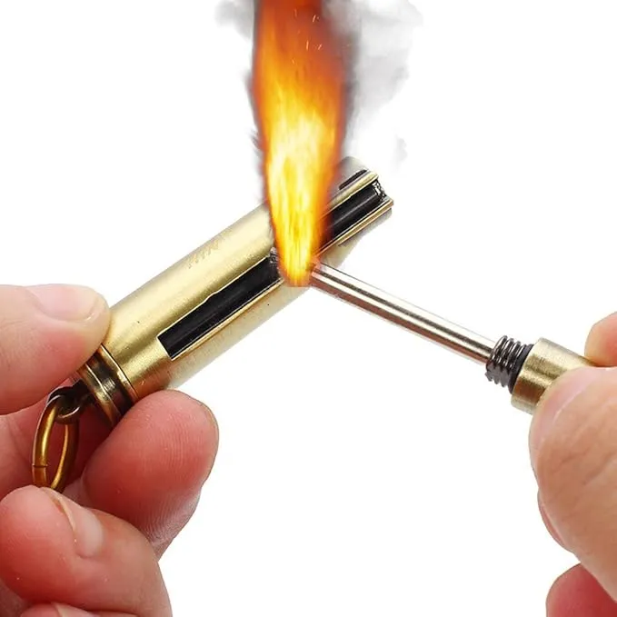 Keychain Matchstick Fire Starters, Waterproof Permanent Metal Match with Flint Matchstick, Portable Kerosene Refillable Lighter for Emergency Survival Gear