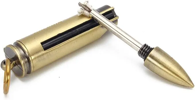 Keychain Matchstick Fire Starters, Waterproof Permanent Metal Match with Flint Matchstick, Portable Kerosene Refillable Lighter for Emergency Survival Gear