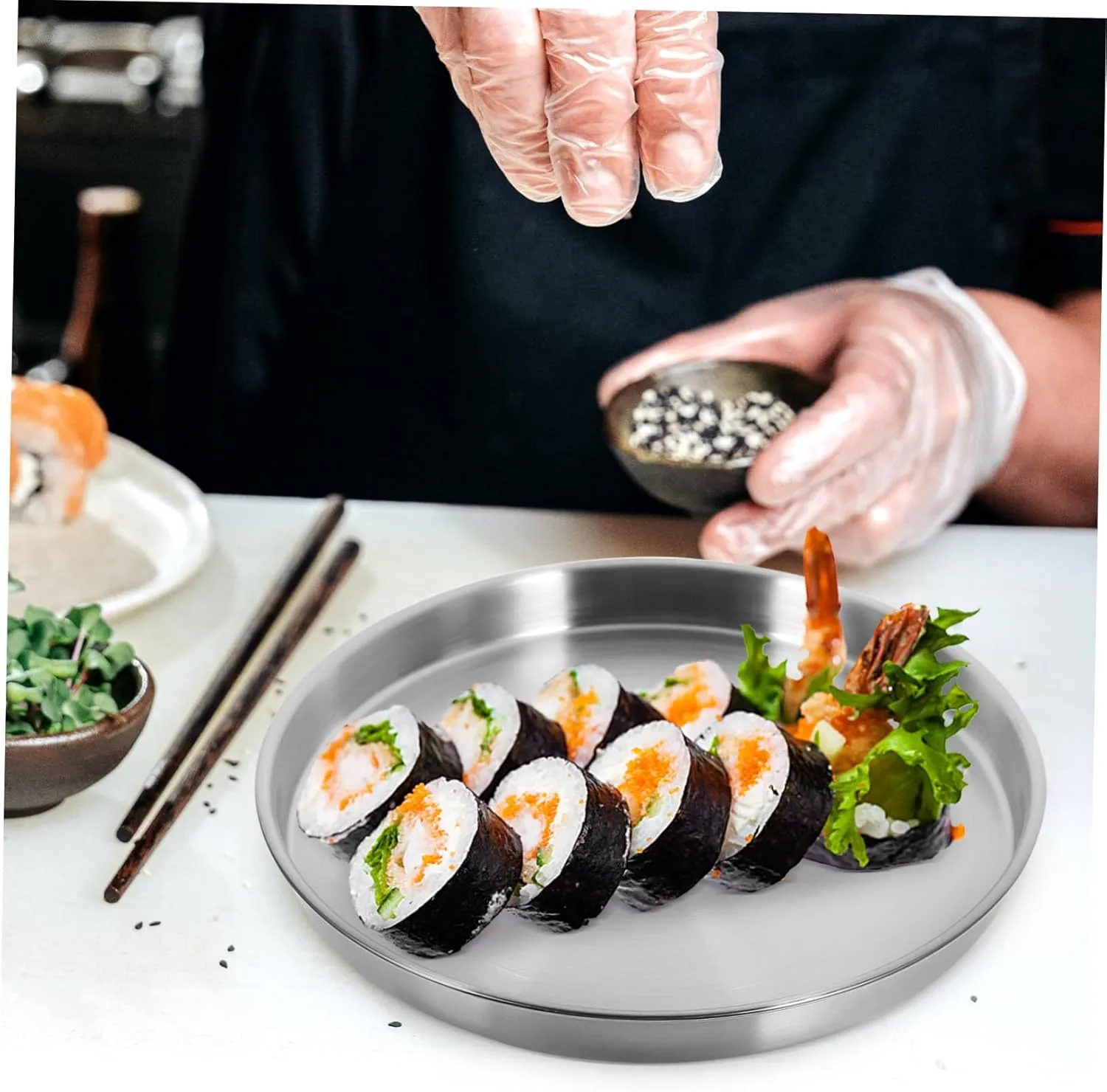 KICHOUSE Stainless Steel Round Salad Plate Versatile Metal Dinner Dish for Camping Parties Restaurants Stylish Design Easy to Clean for Grilled Meats Salads