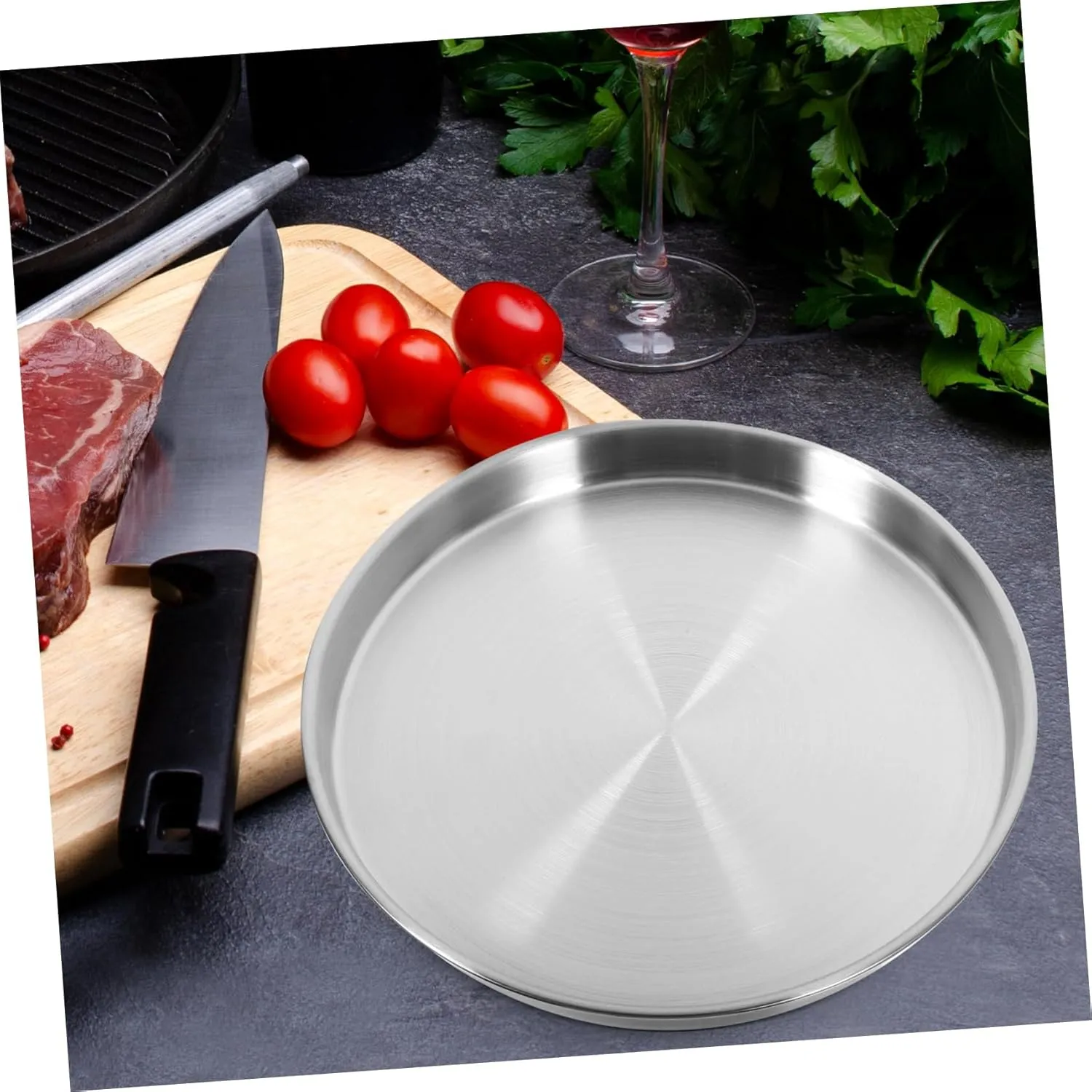 KICHOUSE Stainless Steel Round Salad Plate Versatile Metal Dinner Dish for Camping Parties Restaurants Stylish Design Easy to Clean for Grilled Meats Salads
