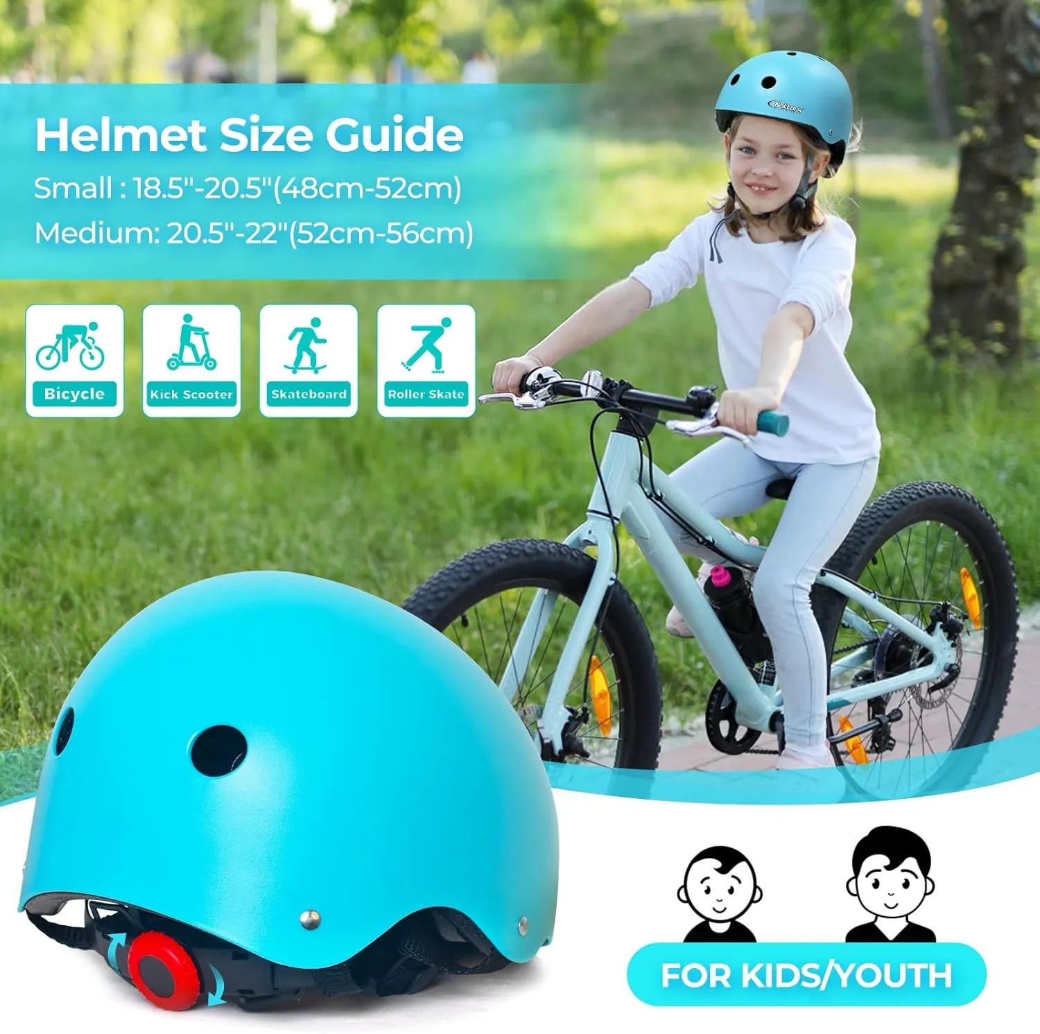 Kids Youth Bike Helmet - Lightweight and Safe Helmet for Boys and Girls Toddler, Adjustable Multi-Sport Helmets for Skateboard Skate Scooter