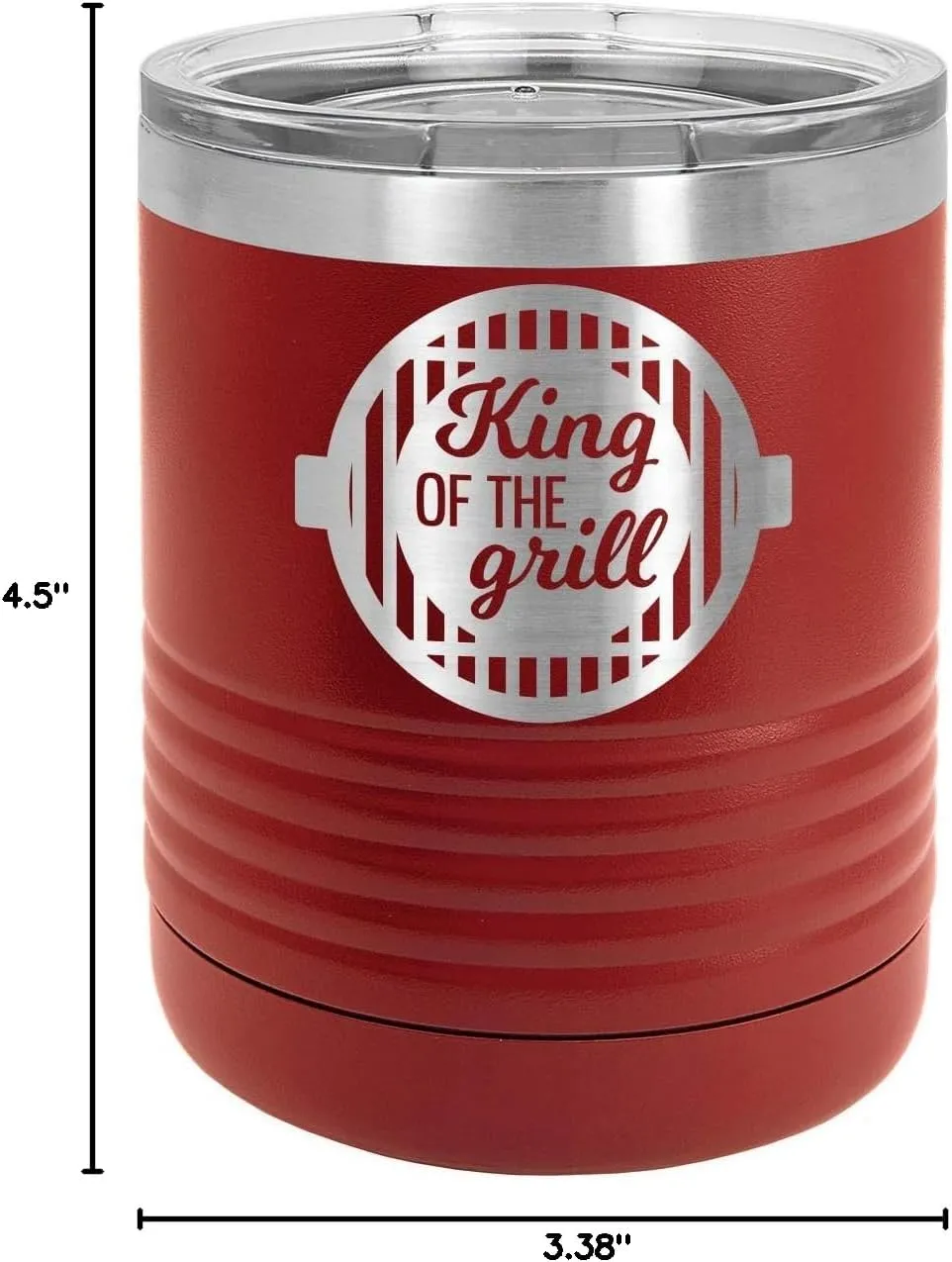 KING OF THE GRILL-B MAROON 10 oz Drink Tumbler with Lid | BBQ Quotes, Best Gift Idea | Yeti Lowball Style Stainless Steel Travel Mug | Engraved With Funny Quotes | OnlyGifts.com