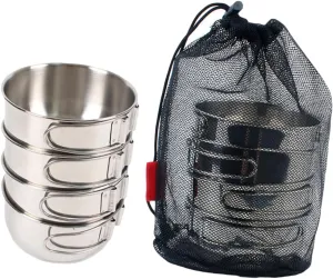 Kisangel 1Set Outdoor Stainless Steel Folding Bowls with Storage Bag Tableware for Camping Hiking Picnics Collapsible Lightweight Easy to Clean Space Saving Design
