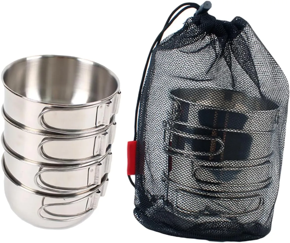 Kisangel 1Set Outdoor Stainless Steel Folding Bowls with Storage Bag Tableware for Camping Hiking Picnics Collapsible Lightweight Easy to Clean Space Saving Design
