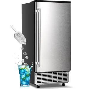 Kismile Commercial Built-in Ice Maker Machine,Reversible Door,Undercounter Ice Cube Maker with 24H Timer,80Lbs/Day,Built-in Freestanding Ice Machine for Home/Office(Silver)