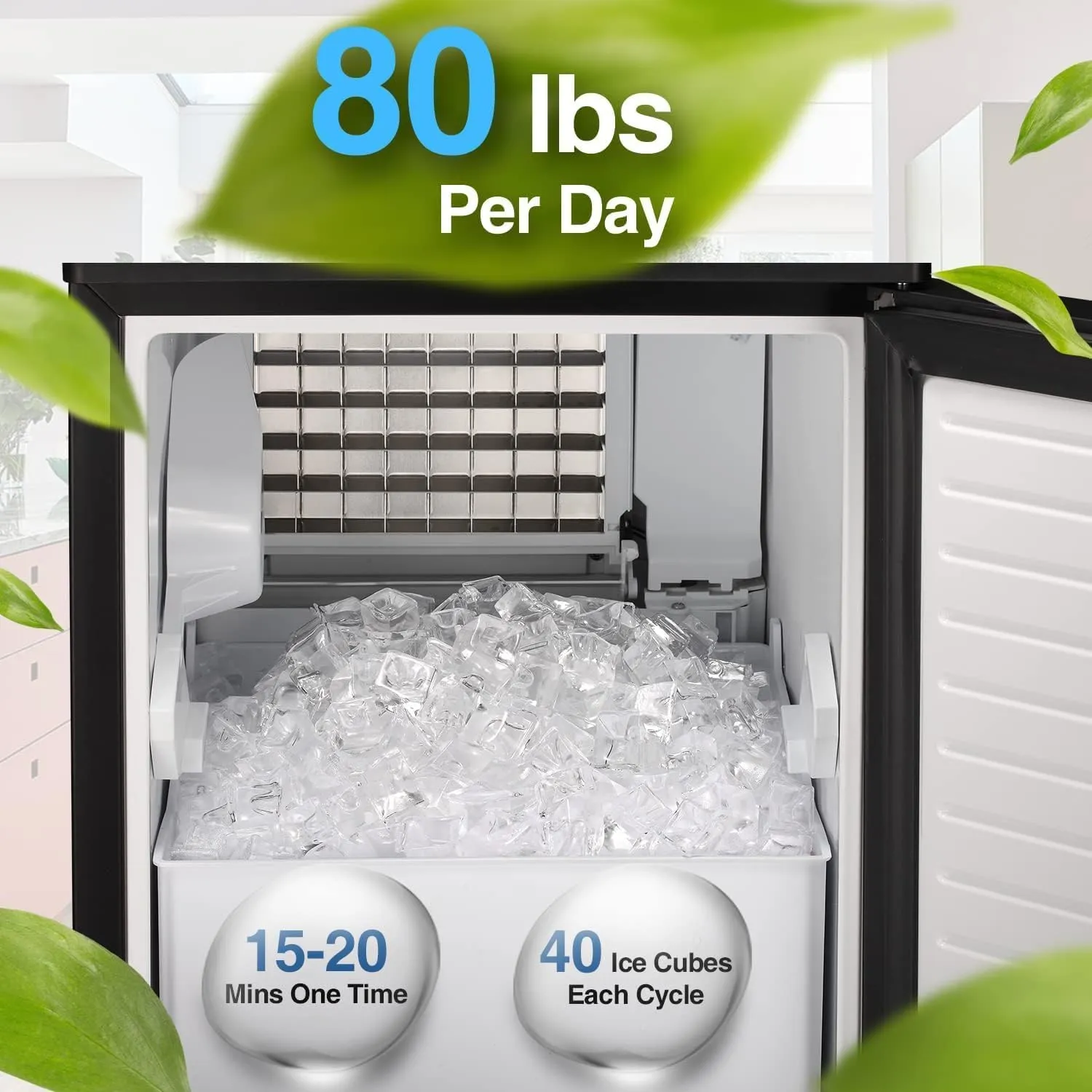 Kismile Commercial Built-in Ice Maker Machine,Reversible Door,Undercounter Ice Cube Maker with 24H Timer,80Lbs/Day,Built-in Freestanding Ice Machine for Home/Office(Silver)
