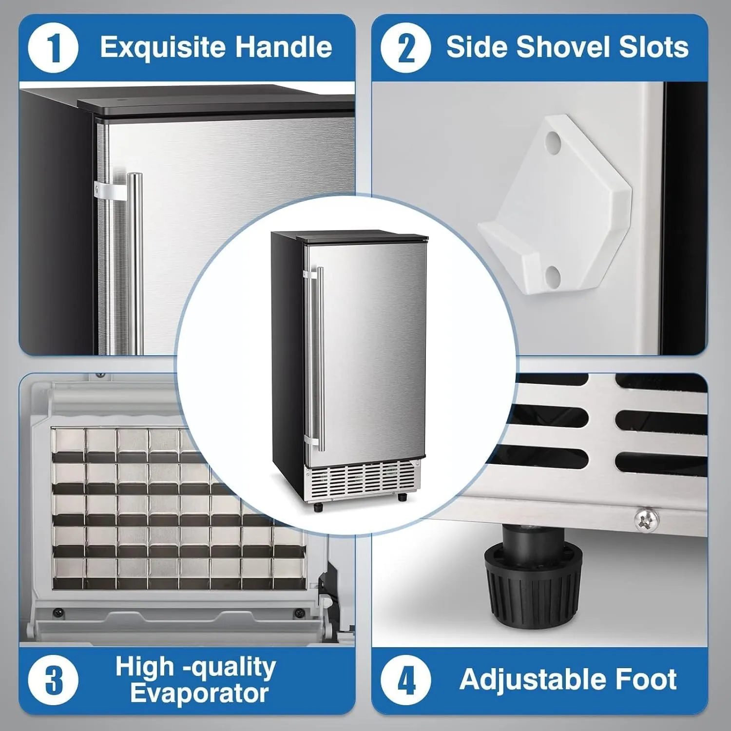 Kismile Commercial Built-in Ice Maker Machine,Reversible Door,Undercounter Ice Cube Maker with 24H Timer,80Lbs/Day,Built-in Freestanding Ice Machine for Home/Office(Silver)