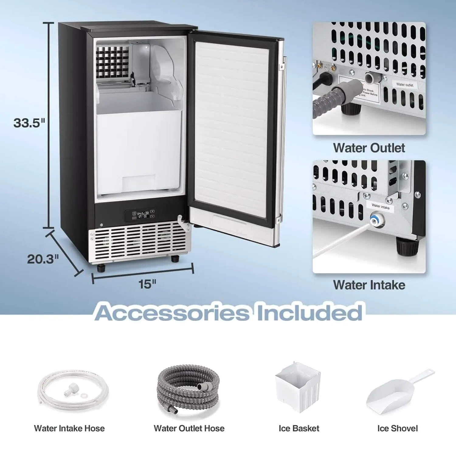 Kismile Commercial Built-in Ice Maker Machine,Reversible Door,Undercounter Ice Cube Maker with 24H Timer,80Lbs/Day,Built-in Freestanding Ice Machine for Home/Office(Silver)