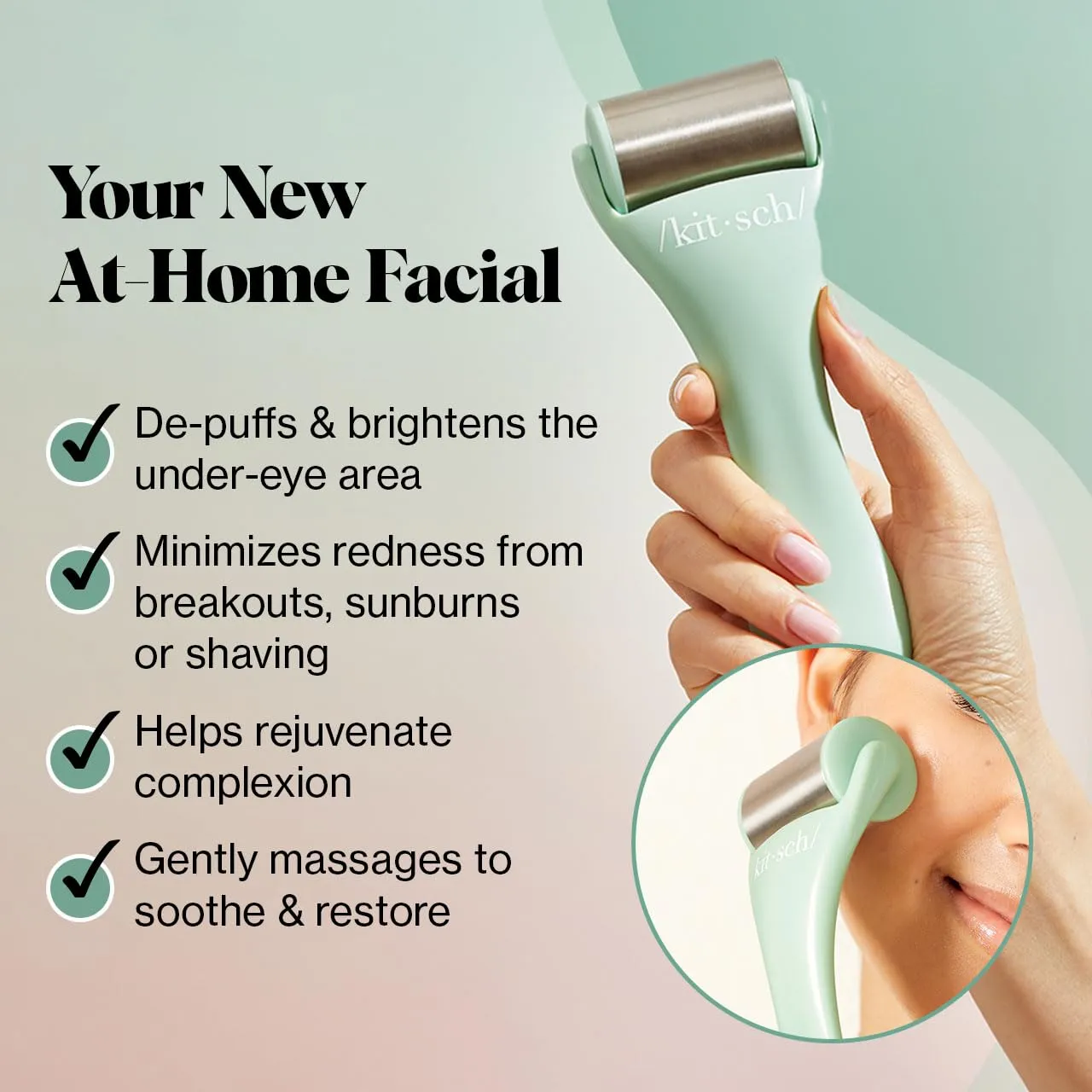 Kitsch Ice Roller for Face - Stainless Steel Ice Face Rollers for Women - Soothes Facial Puffiness, Sore Muscles, and Headaches | Self Care Gifts for Women - Minty Green