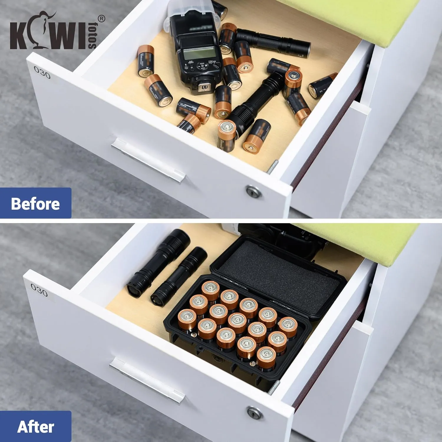 KIWIFOTOS 15 Slots C Battery Organizer Storage Case Heavy Duty IP67 Waterproof C Cell LR14 Alkaline Batteries Holder Containers for Household Outdoor Camping and Office All-Purpose