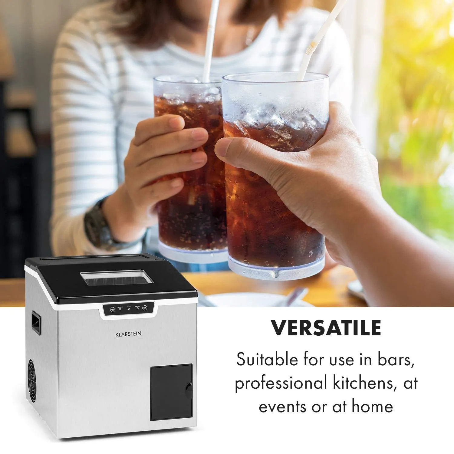 Klarstein Ice Maker for the Home, 3L Capacity, Quickly Manufactures Up to 20 kg of Crushed Ice Cubes, Ice Maker with Safety Alarm and Self-Cleaning