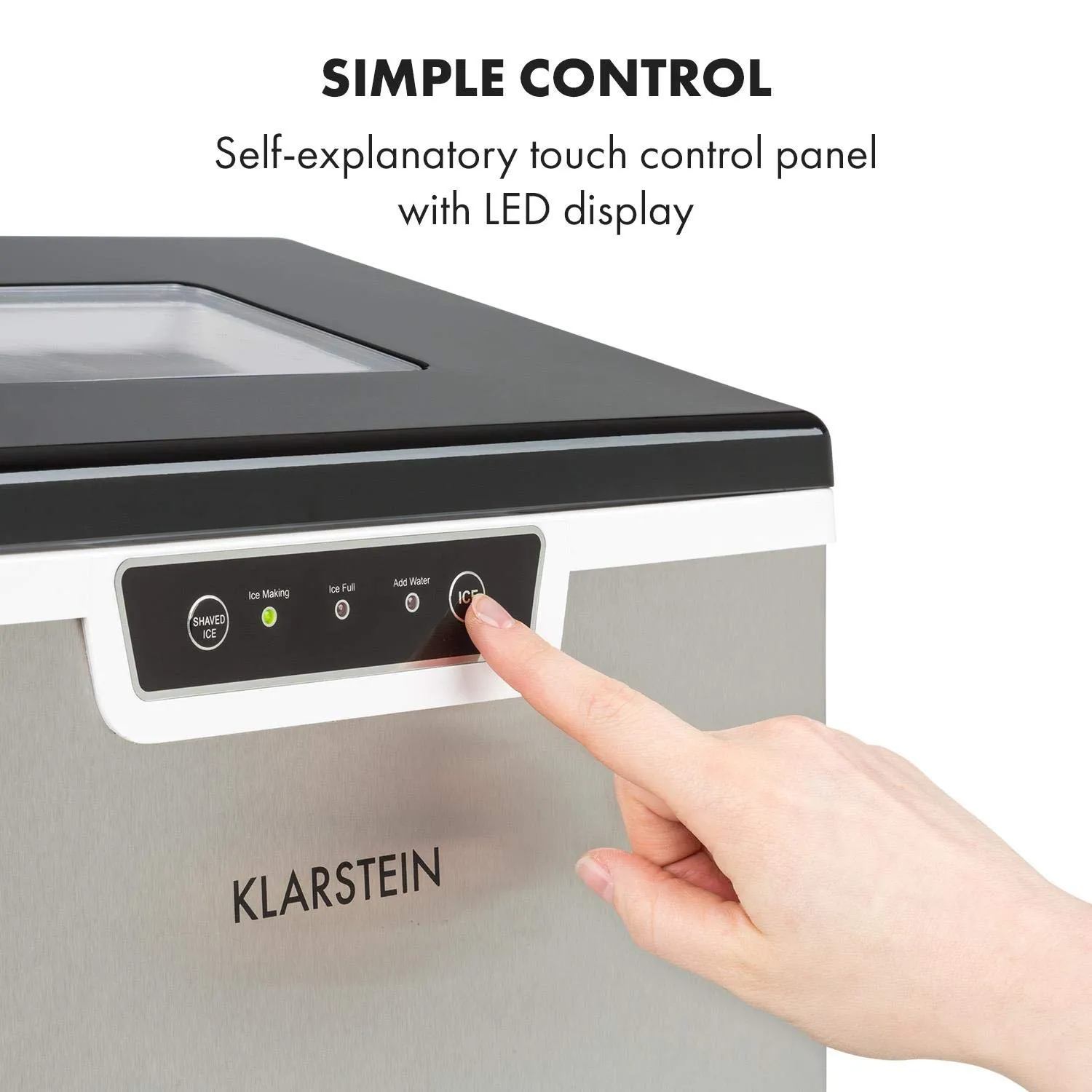 Klarstein Ice Maker for the Home, 3L Capacity, Quickly Manufactures Up to 20 kg of Crushed Ice Cubes, Ice Maker with Safety Alarm and Self-Cleaning