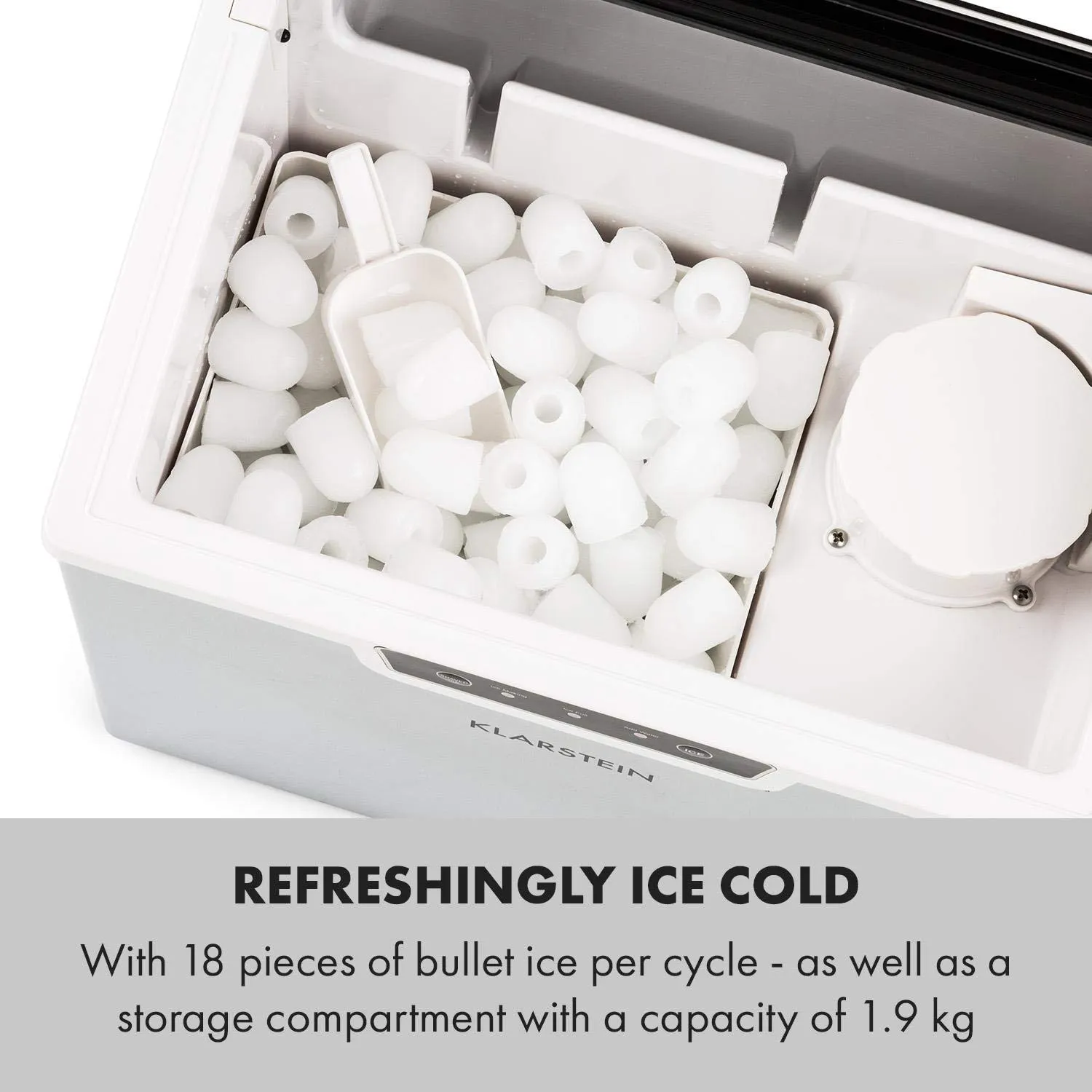 Klarstein Ice Maker for the Home, 3L Capacity, Quickly Manufactures Up to 20 kg of Crushed Ice Cubes, Ice Maker with Safety Alarm and Self-Cleaning