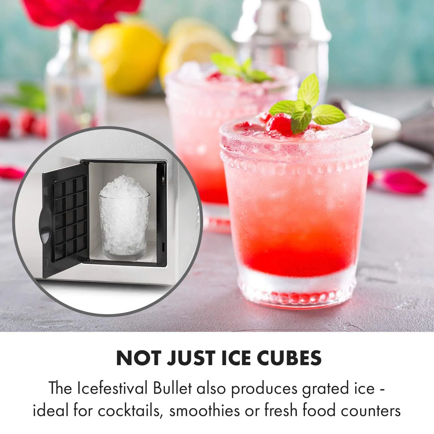 Klarstein Ice Maker for the Home, 3L Capacity, Quickly Manufactures Up to 20 kg of Crushed Ice Cubes, Ice Maker with Safety Alarm and Self-Cleaning