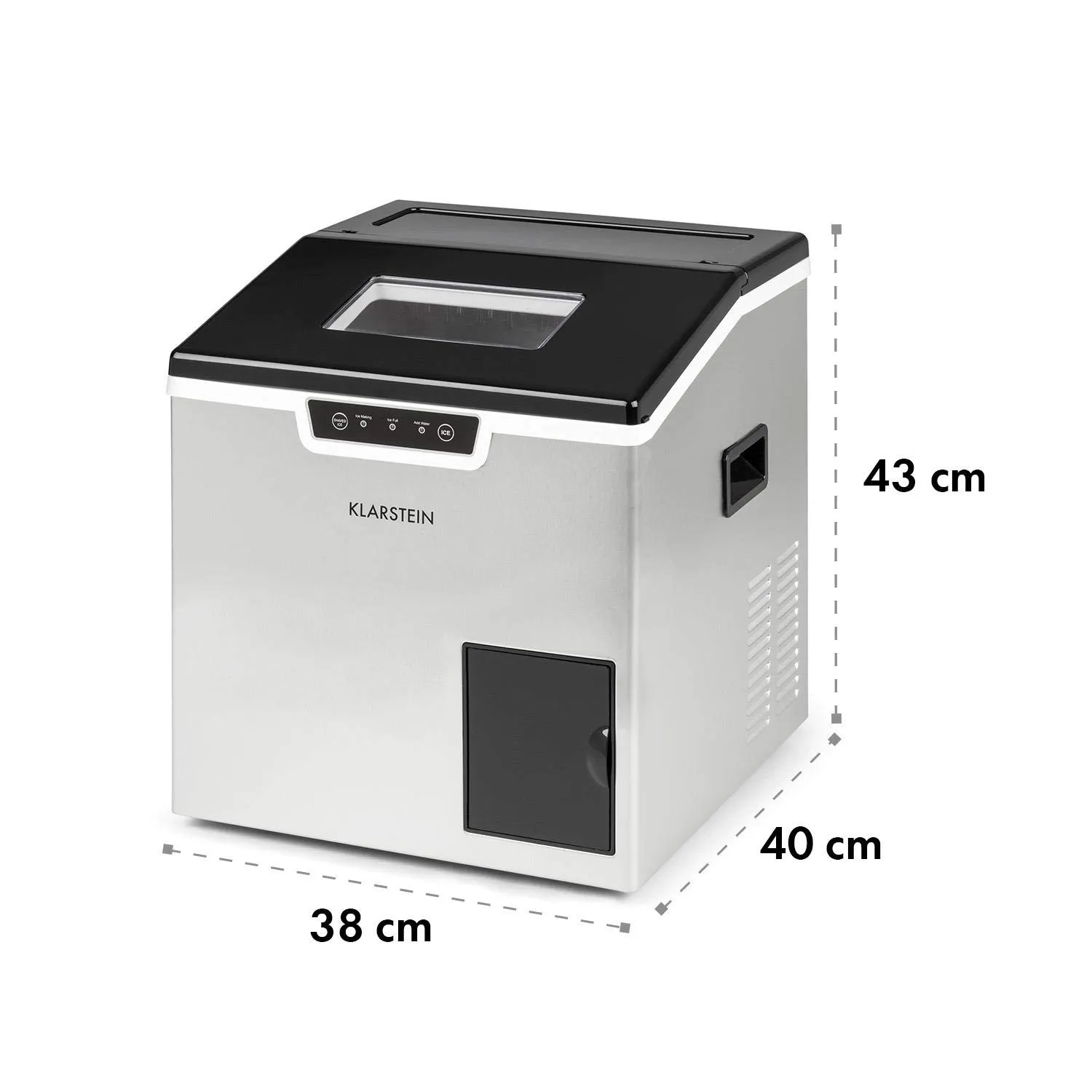 Klarstein Ice Maker for the Home, 3L Capacity, Quickly Manufactures Up to 20 kg of Crushed Ice Cubes, Ice Maker with Safety Alarm and Self-Cleaning