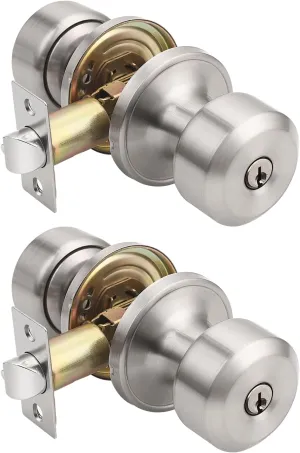 KNOBWELL Keyed Alike Door Locks in Brushed Nickel Finish, Keyed Entry Door Knob for Exterior Interior Door, Combo Pack Satin Nickel Door Knobs, Exterior Door Handle, 2 Pack