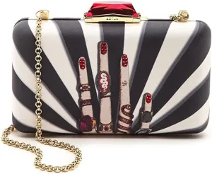 Kotur Women's Espey Printed Satin Minaudiere, Black/White Multi, One Size