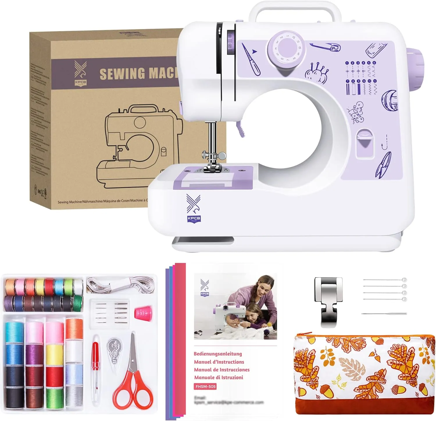 KPCB Sewing Machine for Beginners 12 Stitches with Reverse Stitch… (Large, Purple)
