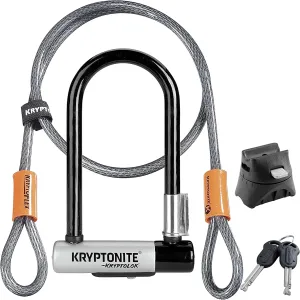 Kryptonite Kryptolok Mini-7 Bike U-Lock with Cable, Heavy Duty Anti-Theft Bicycle U Lock, 12.7mm Shackle and 10mm x4ft Length Security Cable with Mounting Bracket and Keys,Black / Steel