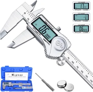 Kynup Digital Caliper, Calipers 6 Inch Measuring Tool with Stainless Steel, IP54 Splash Proof Protection Design, Easy Switch from Inch Metric Fraction, Large LCD Screen (150mm)