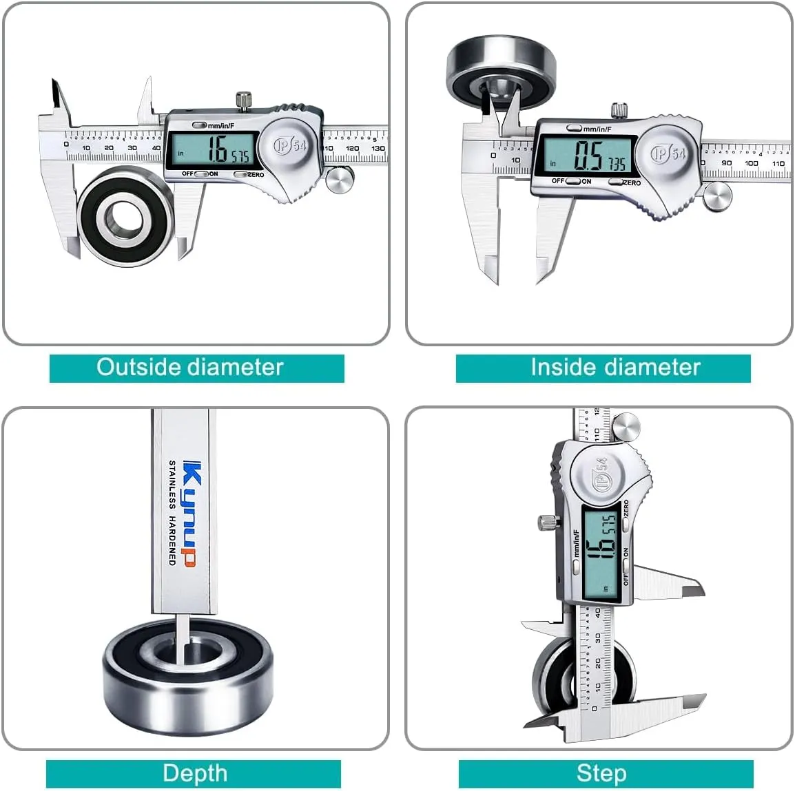 Kynup Digital Caliper, Calipers 6 Inch Measuring Tool with Stainless Steel, IP54 Splash Proof Protection Design, Easy Switch from Inch Metric Fraction, Large LCD Screen (150mm)