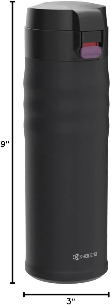 Kyocera 17oz. Ceramic Coated Interior, Double Wall Vacuum Insulated, Stainless Steel Travel Mug-Matt Black
