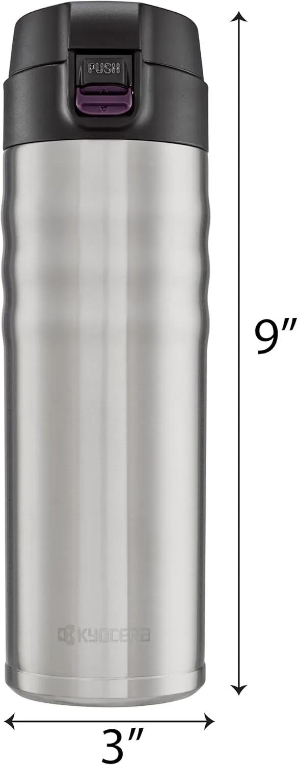 Kyocera 17oz. Ceramic Coated Interior, Double Wall Vacuum Insulated, Stainless Steel Travel Mug-Stainless Steel