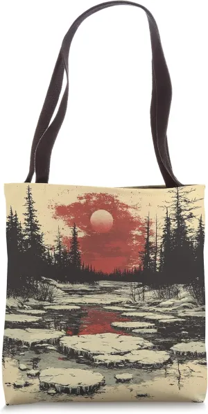 Lake With Ice Floes Vintage Landscape Graphic Tote Bag