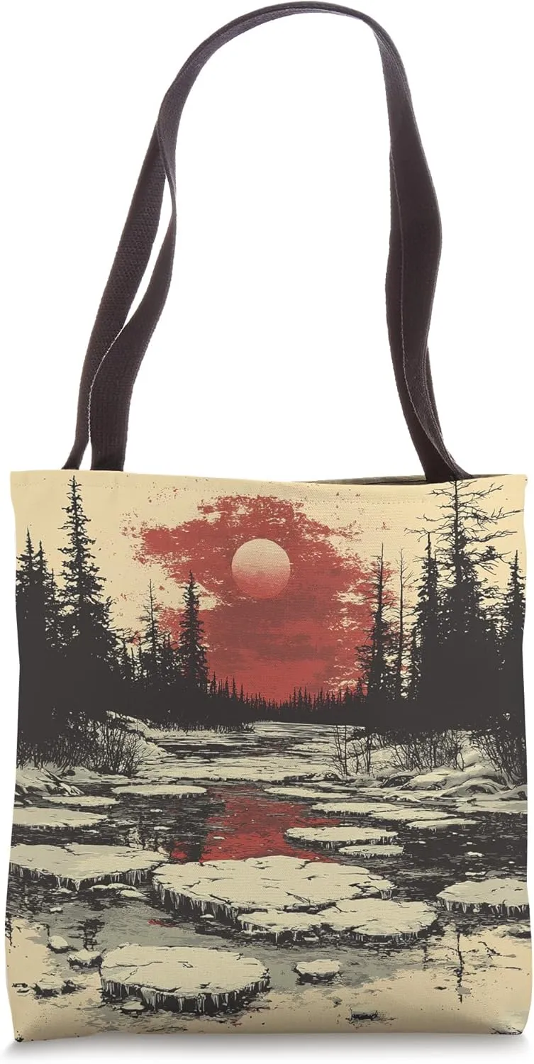 Lake With Ice Floes Vintage Landscape Graphic Tote Bag